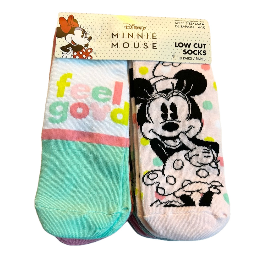 Disney Minnie Mouse 10 Pack Low Cut Socks Shoe Size 4 - 10 NWT